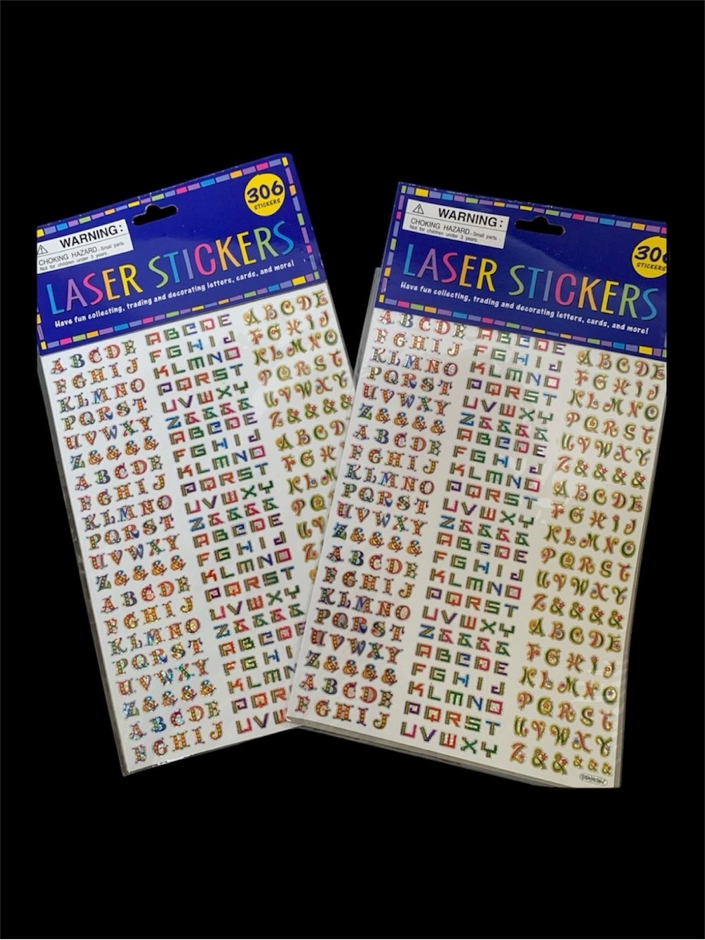 NWT 2-Pack Laser Alphabet Stickers 612 Sparkle Block Letters ABC Sheets Lot